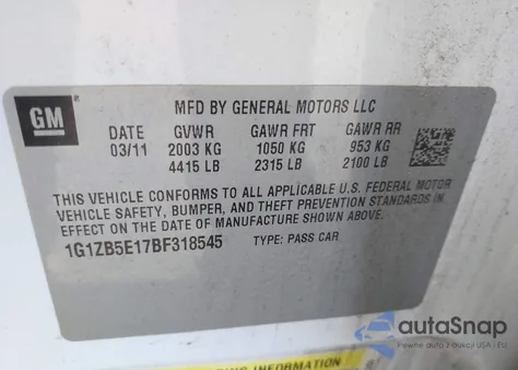 2011 Chevrolet Malibu Ls from USA, damaged, VIN 1G1ZB5E17BF318545
